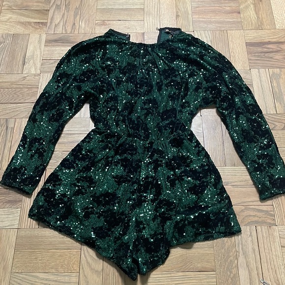Maje Green and Black Sequin Romper - Picture 4 of 7